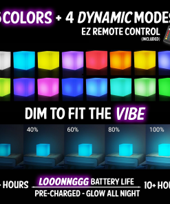 rent glow cubes features colors, battery life, dimmable, customizeable